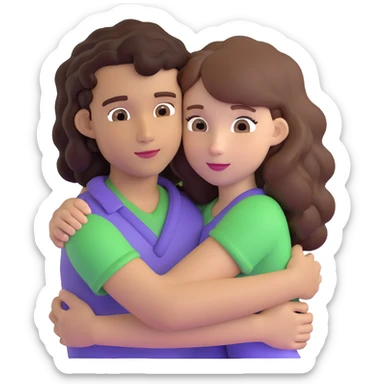 girl with long light brown hair and pale skin hugging a boy with black curly hair and tanned skin sticker