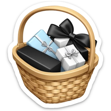 small gift basket with hardly anything it but 3 things and the gift basket color white and black sticker