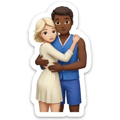 Metis black Man and white woman hug in love on beach sticker