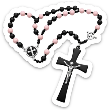 Black beaded ankh rosary light pink and silver sticker