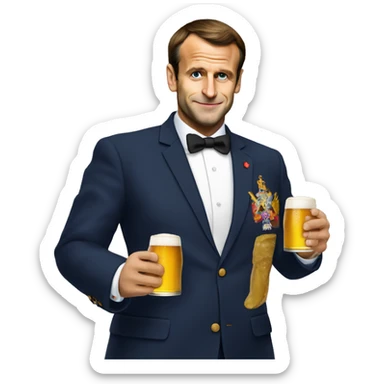 Emanuel Macron qui boit une bière  sticker