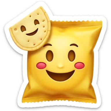 Smiling yellow react emoji eating chip sticker