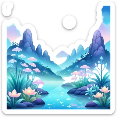 Ethereal dreamscape with pastel colors, bioluminescent nature, misty lighting, soft bokeh — whimsical and magical. sticker