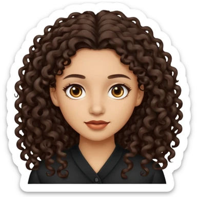 Woman with light skin and dark brown eyes and dark brown long curly hair sticker