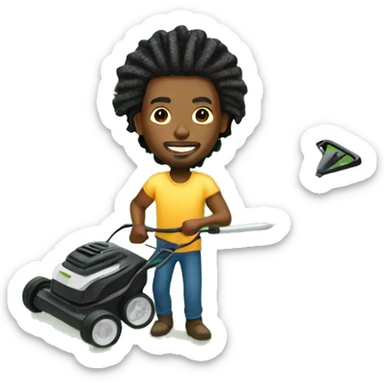 light skin Black man with dreads mowing lawn aerial view  sticker