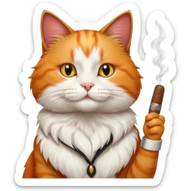 fluffy white and orange cat smoking a cigar sticker