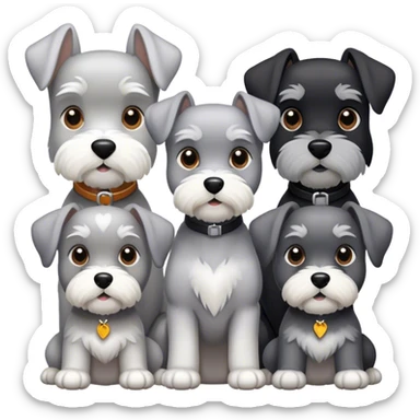 3 schnauzer, uno blanco grande, otra chiquita negra con un poquito de blanco y otro mediano de color gris y blanco  sticker