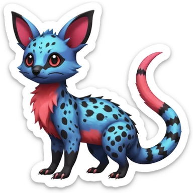 Rare exotic realistic cute epic aesthetic gothic colorful Salandit-Eevee-Civet-species-Fakemon-hybrid-creature, with markings, full body sticker