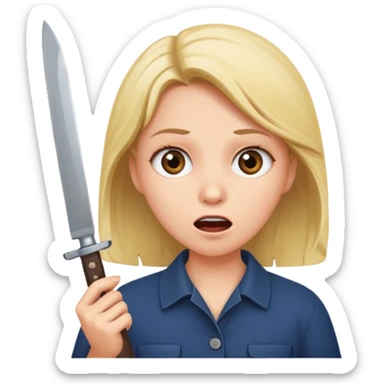 girl holding a knife, surprised face sticker