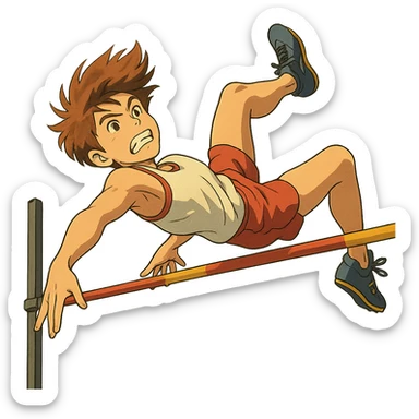 ghibli style high jump athlete in a dramatic jump sticker