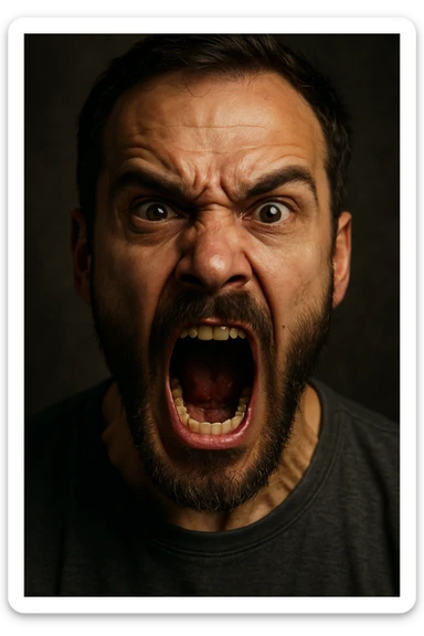 a person screaming with an expressive face, detailed and emotional sticker