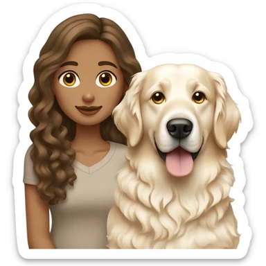 Wavey brown haired woman and her English cream golden retriever curly haired dog sticker
