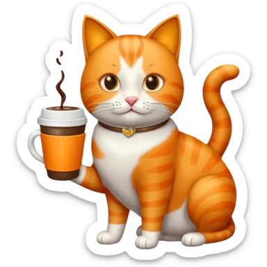 Gato naranja tomando café frio con un popote agarrándolo con sus patitas sticker