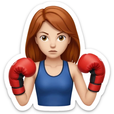 femme avec gants de boxe, châtain rousse cheveux long  sticker