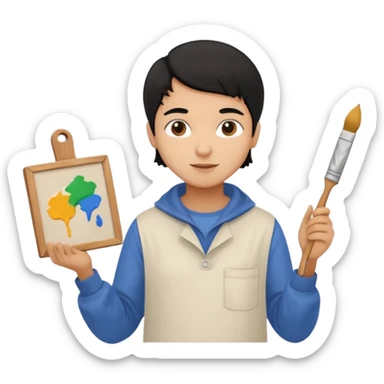 black haired light brown skinned painter with canvas sticker