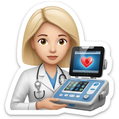 Cardiac sonographer with Philips ultrasound machine sticker
