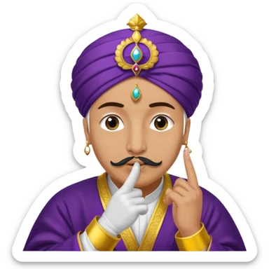 A turkish Sultan putting a finger in front of his mouth while his eyes are pure white sticker