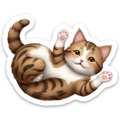dark brown tabby and white kitten with his eyes closed whilst in funny positions stretched out and  upside down sticker
