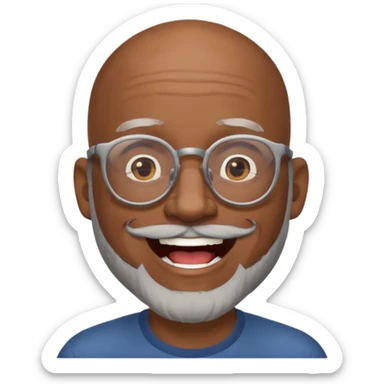 bald headed brown man gray beard glasses laughing sticker