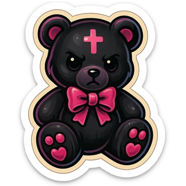 gothic teddy bear, black and pink, retro stickers style sticker