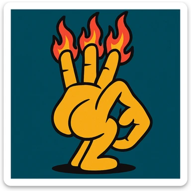 cartoon hand with flaming fingers, twerking gesture, bold colors, no text sticker