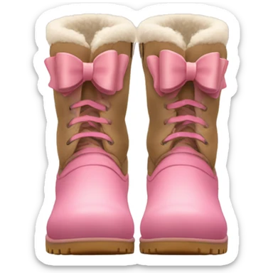 pink bow on the back of light brown winter boots sticker