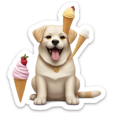 Cat and dog eating ice cream sticker