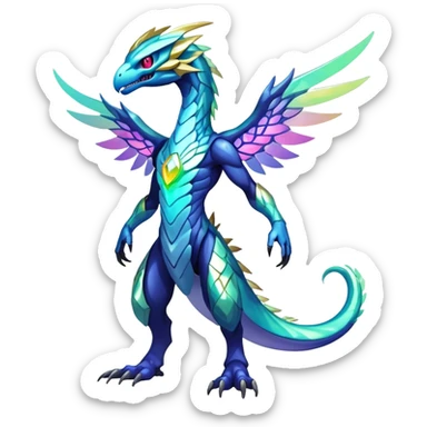 Shiny Futuristic Celestial Magical Ethereal Godly Divine Nebula-Fakemon-Pokemon-Digimon-Spectrobes-Raptor-fusion, full body sticker