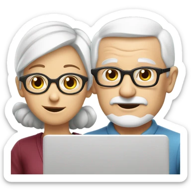 white and nerd Grandparents in Day St Valentines with laptops sticker