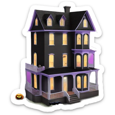 Barbie’s and Batman’s 6 story tall very haunted dream house with complete wrap-around porch and ghosts,guests, and spider webs everywhere and some broken windows and boards  sticker