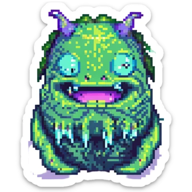 slime monster pixel art with a mischievous grin sticker