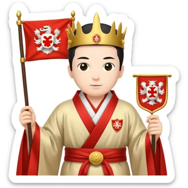 Japanese Castle Lord, Lord standing before a Japanese castle backdrop, holding a banner with family crest. sticker
