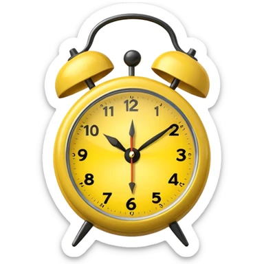 Generate a high-quality image of a generic yellow alarm clock with twin bells on top, classic shape, realistic color and shading, smooth gradient colors, no facial features, no brand marking


 sticker