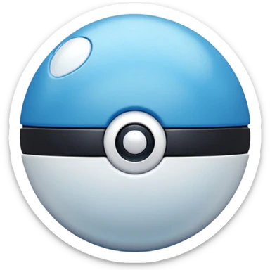 blue pokeball emoji, top half is a more saturated blue, bottom half is white, black stripe, with a white sheen, with a pearlescent finish, with a crack effect sticker