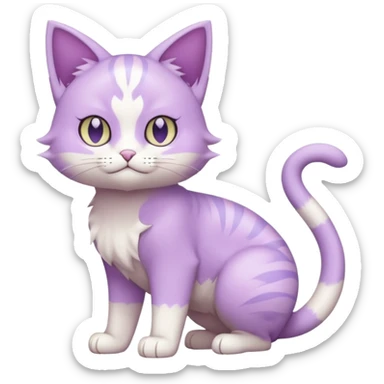 Smooth soft furry white and pastel-violet Cat-Pokémon-Fakémon-Digimon-hybrid-fusion-creature (full body) sticker