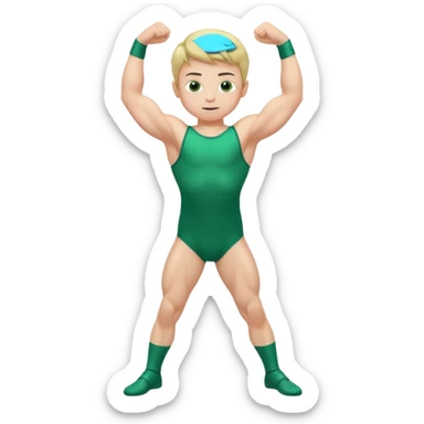 Little boy in a green leotard flexing his arms and bending his knees sticker