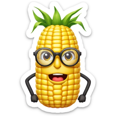 A cartoony corn with black limbs and a face with glasses on that is mad sticker