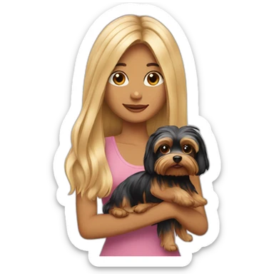 Lady—longhair-with-yorkie-on-hand sticker