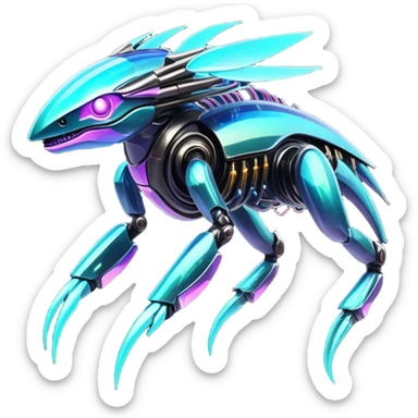  Epic legendary rare glowing mechanical Shiny sparkly transparent bioluminescent luminescent vibrant bright pastel dark exotic iridescent colorful gradients futuristic modern metallic glossy glittery fantasy-cyber-Fakémon-Vernid-creature sticker