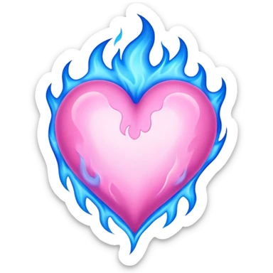 Blue flames pink heart sticker
