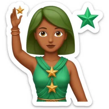 copper green female statue holding up 3 stars in a triangle sticker