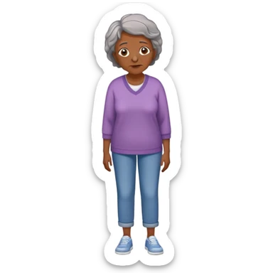Full body of an older Black woman with Alzheimer's disease, mother of a teenager, slightly confused but gentle expression, casual clothing sticker