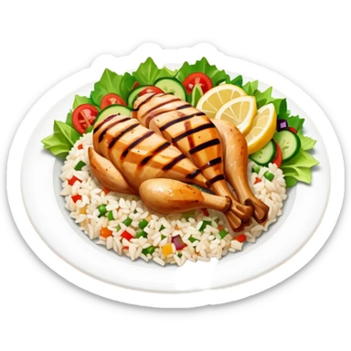 Grilled diced chicken and rice with salad sticker