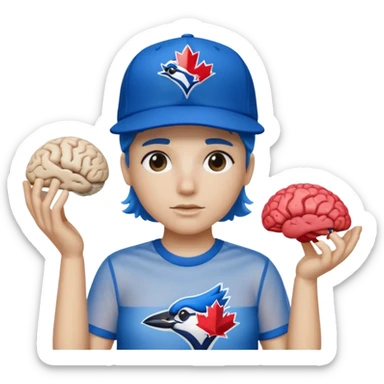 a see throug top of a roty that has a brain that you can whering a 67 shirt and a toronto blue jays hat sticker