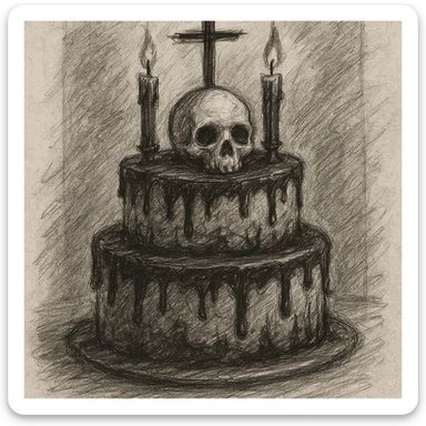 gothic cake, pencil sketch style sticker