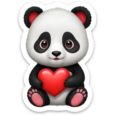 Baby panda holding a heart sticker