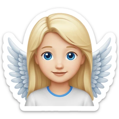 angel emoji blonde hair, blue eyes and smiling, larger wings with darker outline on them sticker
