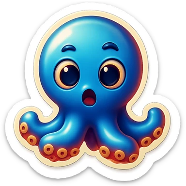 Change the octopus emoji's face to a surprised expression, keep the style and pose the same, transparent background. sticker