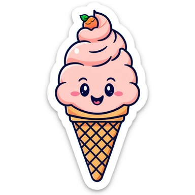 Cute peach ice cream cone with a happy face sticker
