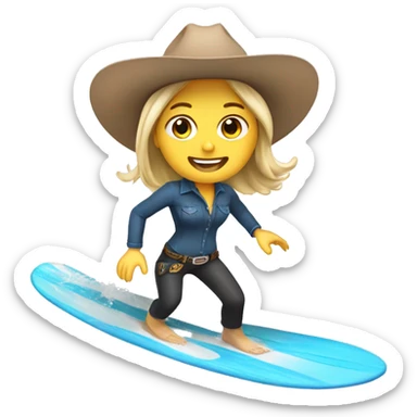 White Girl surfing a wave wearing a cowboy hat sticker